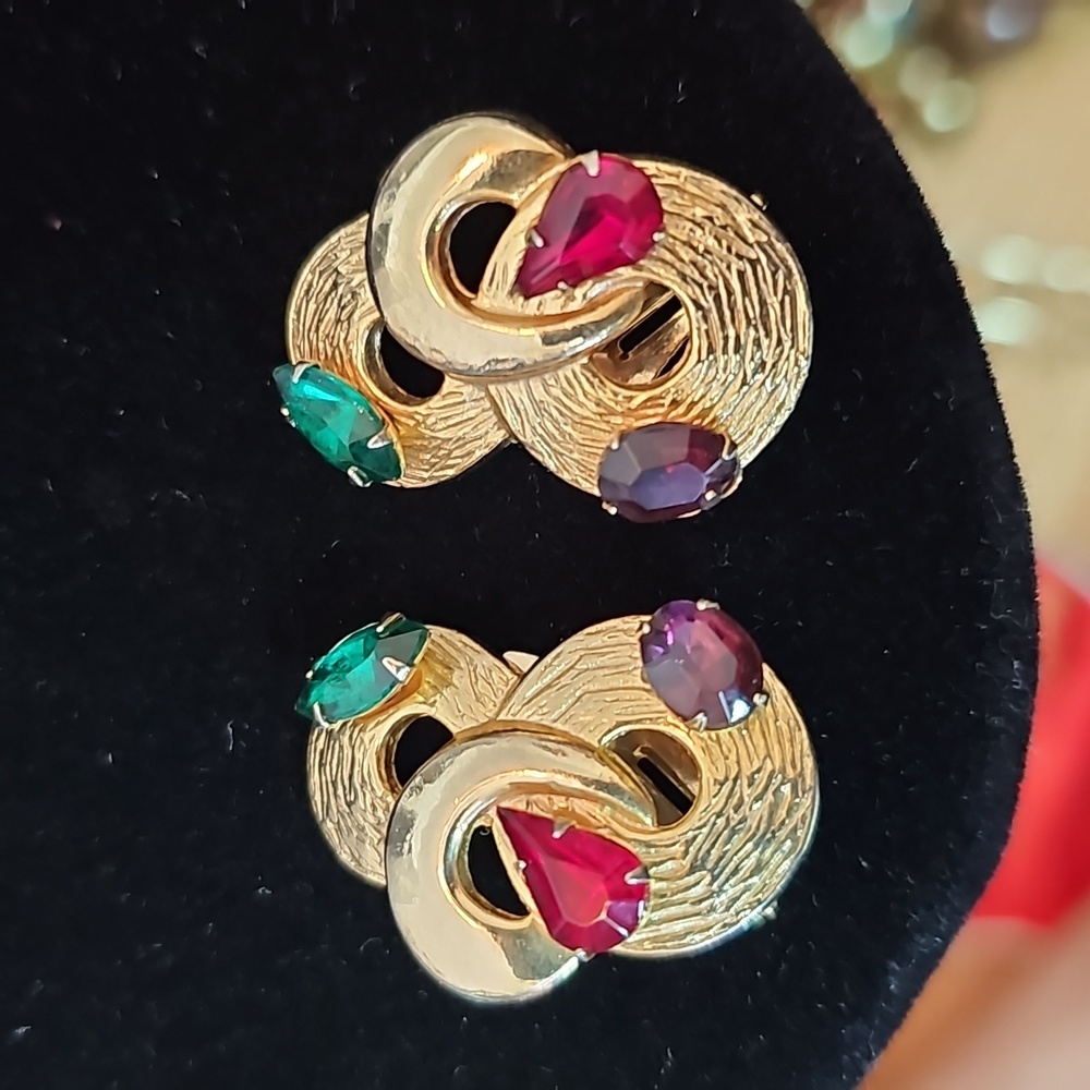 Vintage Gold Colorful Rhinestone Designer Runway